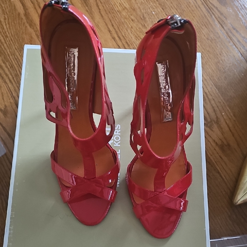 Rupert Sanderson Glossy Red Strappy Heels